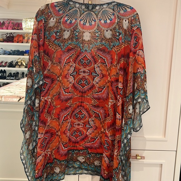 Sheer Swarovski crystal Bright Embroidered Tunic coverup Size large beach - Picture 4 of 4